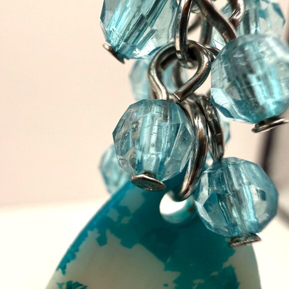Turquoise & White Shell Dangle Earrings With Blue Beaded Accents Lightweight & C - Picture 5 of 8